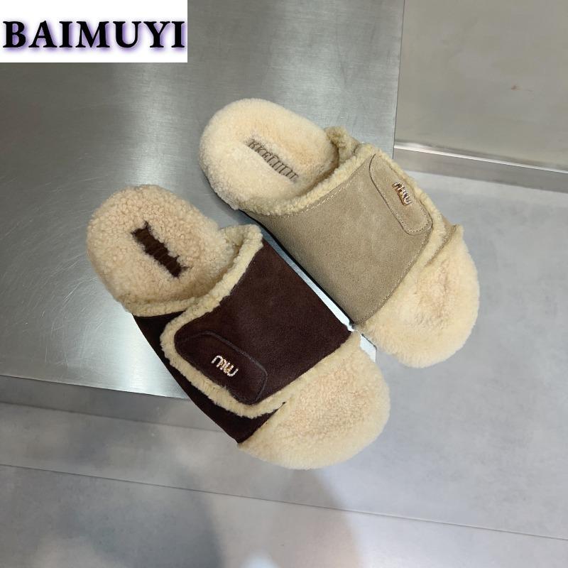 Плоские меховые тапочки женские замшевые домашние хлопковые туфли повседневные плюшевые шлепанцы брендовые зимние трендовые 2025 прогулочные пушистые теплые зимние ботинки женские