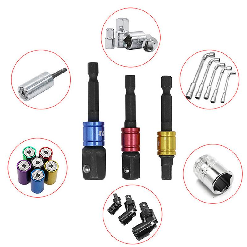 3PC Color Hexagonal Screw Air Screwdriver Conversion Extension Rod 1/2 Square Head 3/8 Socket 1/4 Electric Screwdriver Tool Set