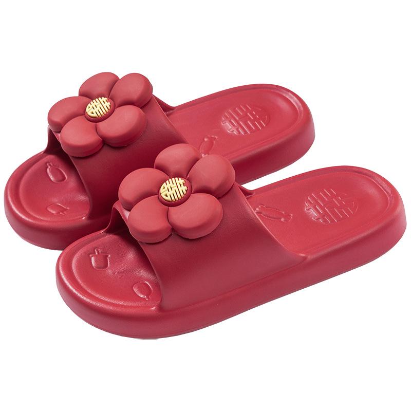 Благоприятные красные нескользящие тапочки для ванной для пары - Мягкая толстая подошва для летних свадеб