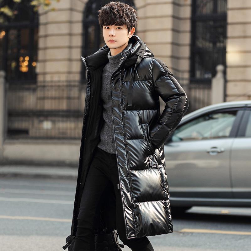 2025 Унисекс Длинная Мужская Зимняя Пуховая Куртка Выше Колена с Плотной Бархатной Подкладкой