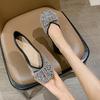 Square Head Flat Sole Shoes Women's Spring and Autumn Rhinestone Bow Soft Sole Beanie Shoes Large Size Women's Shoes Wedding Shoes Bridesmaid Bride