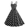 Women Vintage Dress 50s Retro A-line Big Swing Sleeveless Dot Print Contrast Color Elastic Bust High Tight Waist Backless