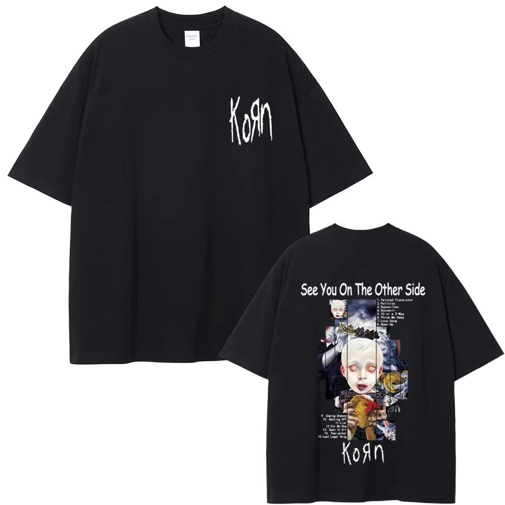 Унисекс Футболка с принтом альбома Korn See You on The Other Side Винтажная Альтернативный Метал Нейтральная Свободная Женская и Мужская