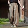 Women Vintage Bloomers Pants Solid Color Patchwork Trousers Summer Elastic Waist Loose Long Pants