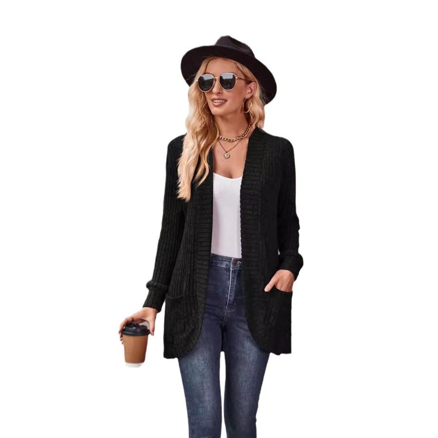 Autumn Winter Women Solid Color Pit Strips Jacket Coats Fashion Ladies Warm Clothing Casual Long Sleeve Cardigan Coat