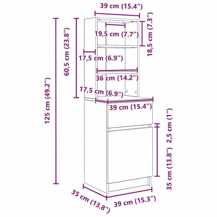 VidaXL Table de chevet noir 39x35x125 cm bois d’ingénierie, table de nuit, table de lit, table d'appoint, armoire de lit, 861311
