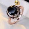 Sparkling Black Oval Shape Zircon Rings for Women Rose Gold Color Wedding Party Jewelry Gift