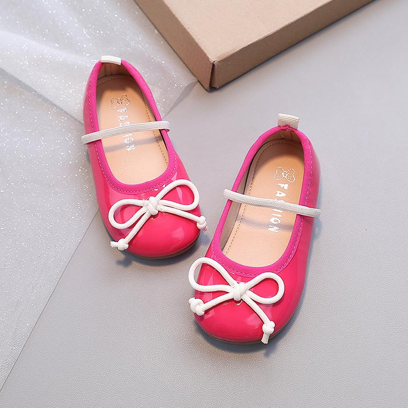 Girls' Patent Leather Candy Color Princess Shoes - Autumn Soft Sole Bean Shoes