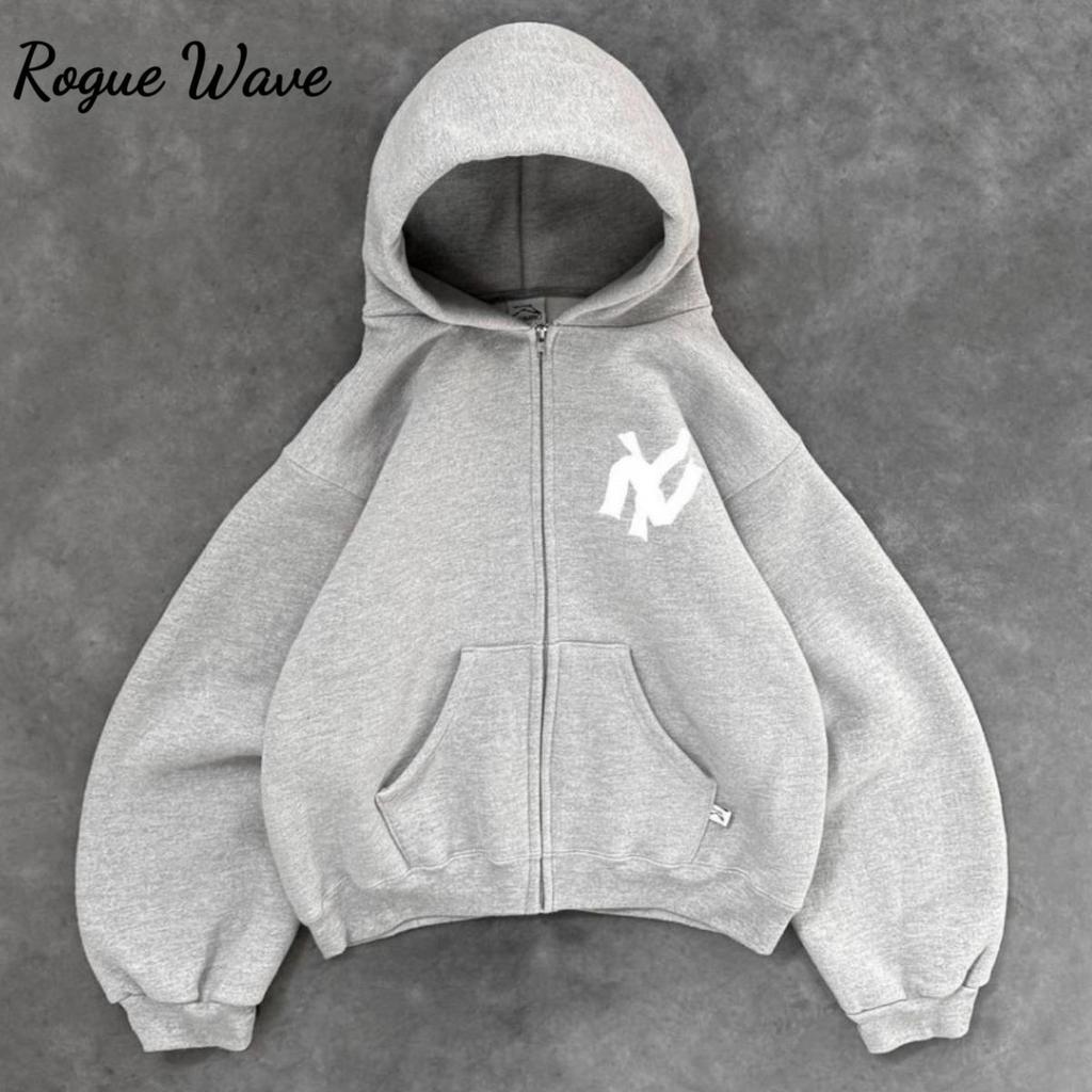 RogueWave Y2K Retro Hoodies for Men and Women with Printed Patterns Y2K Style Street Hooded Cardigan Long Sleeves
