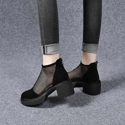 Платформенные сетчатые туфли женские весенне-летние водонепроницаемые на толстом каблуке-танкетке, сандалии из полой сетки, крутые ботинки