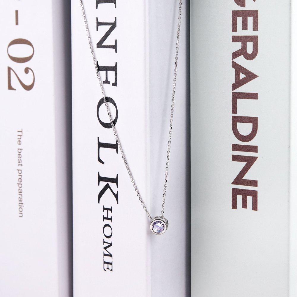 92.5 Silver Simulant Diamond Round Necklace Ss238N