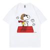 Черная женская футболка Snoopy Летняя с коротким рукавом Хлопок Мужская Женская Футболка Топы Мультяшная Аниме Одежда для пары Топы