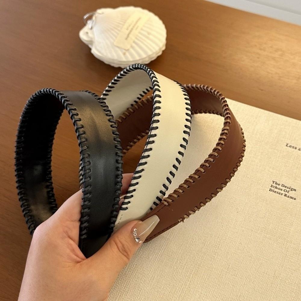 Korean Style Women Hair Hoop Non-Slip Wide Edge Hairband Sweet Leather Headband Wash Face