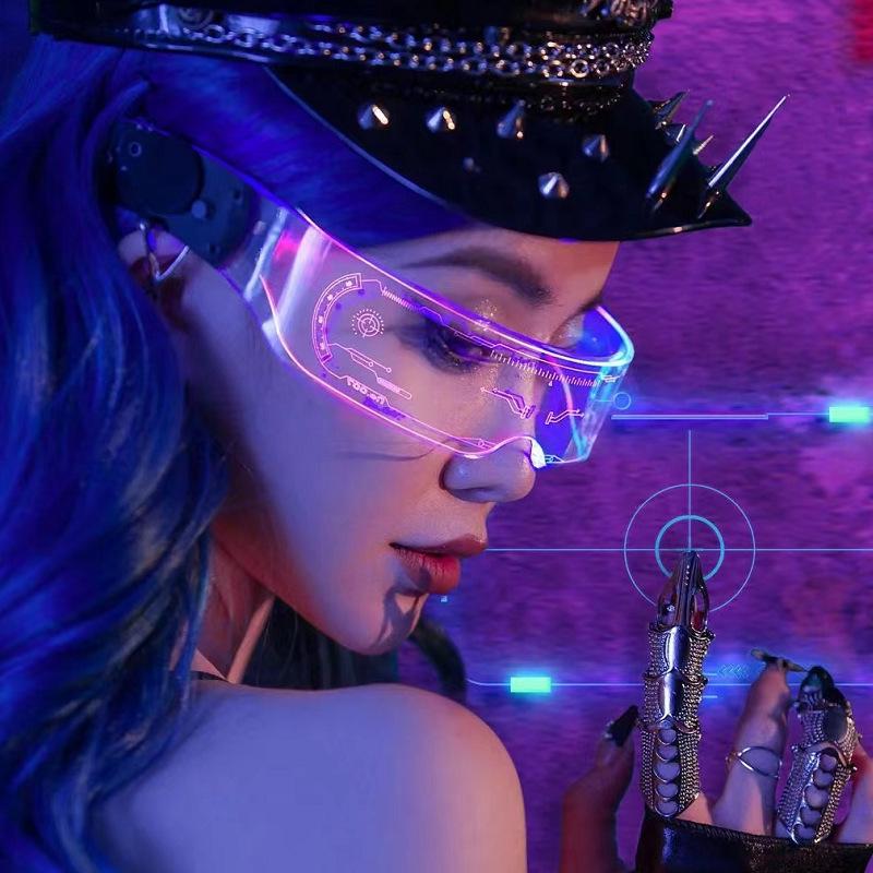 LED Colorful Punk Party Glasses: Cross-Mirror Luminous Festival Eyewear