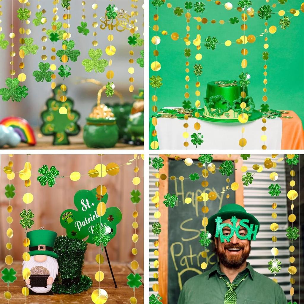 52 фута гирлянды на День Святого Патрика с золотыми кругами и точками, блестящий комплект гирлянд в деревенском стиле для домашнего декора, ирландской вечеринки для дома, в помещении или на открытом воздухе, на годовщину свадьбы, праздник