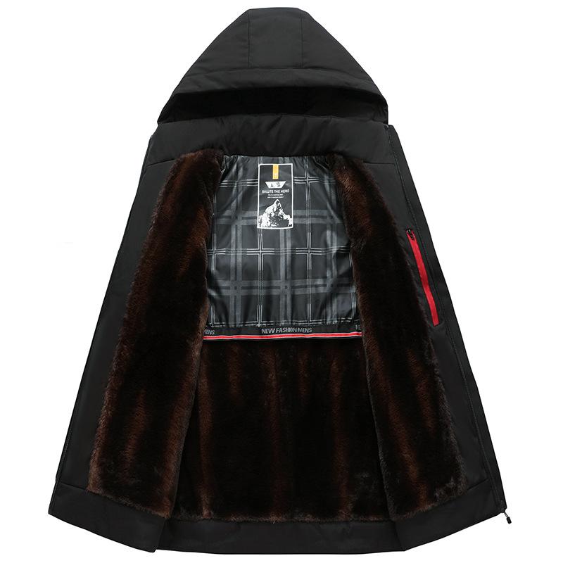 Утолщенное бархатное зимнее пальто для мужчин со съемным капюшоном, хлопковая куртка для мужчин среднего возраста