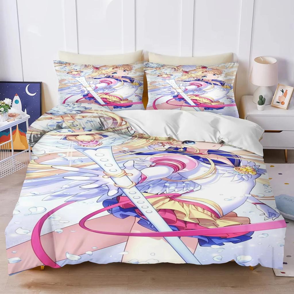 Комплект постельного белья Anime S-Sailor & M-Moon, пододеяльник, одеяло, комплект постельного белья, наволочка, размер King Queen Twin для мальчиков и девочек взрослых