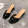 In the Summer of 2025, the New Wedge Heel High-heeled Slippers Women's Thick Heel One-word Drag Wear Cool Slippers Fish Mouth Patent Leather Slippers