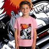 100 Percent Cotton Kids Anime T Shirt Bleach Ichigo Print Casual Summer Short Sleeve Top for Boys and Girls