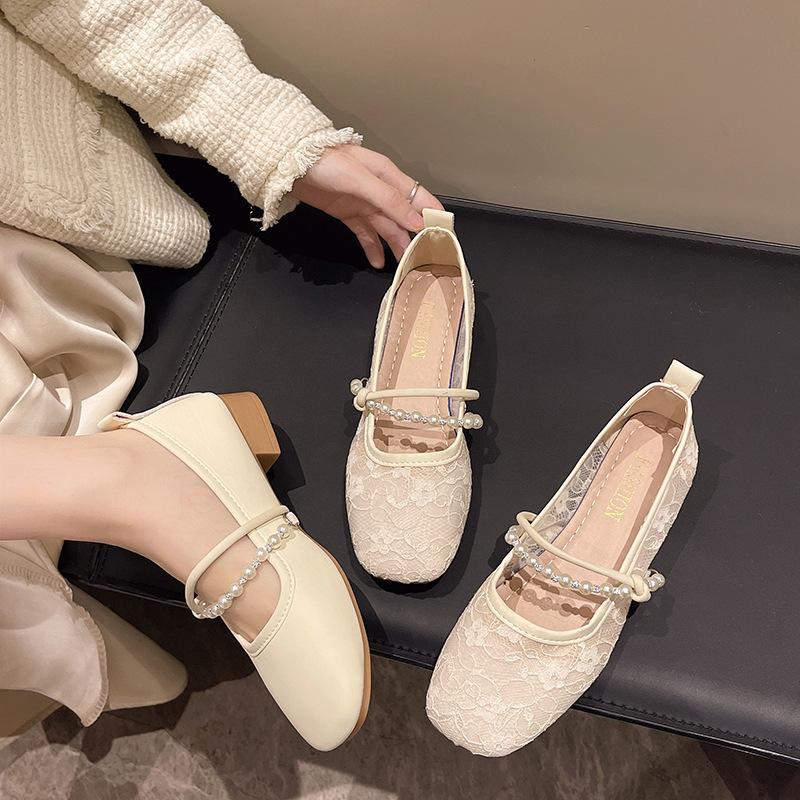 Одиночная обувь женская на плоской подошве 2025 новая весна и лето национальный стиль темперамент кружево ажурная дышащая с юбкой ципао туфли Доудоу