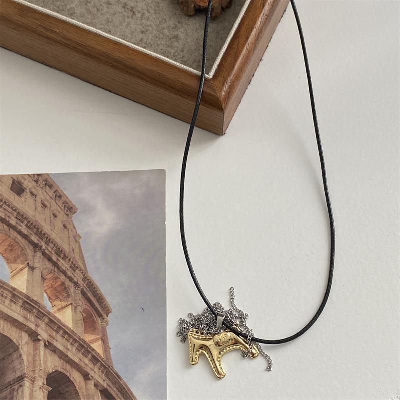 Titanium Steel Horse Pony Tassel Pendant Necklaces Women Mujer Adjusting Long Rope Sweater Chain Neck Accessories Gifts