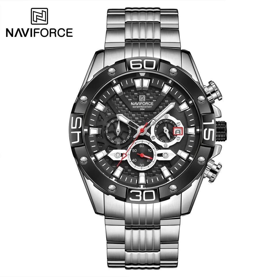 Naviforce NF8019 High Quality Men Hour Stylish Stainless Steel Band Waterproof Watch Character Casual Wrist Watch Made in China
