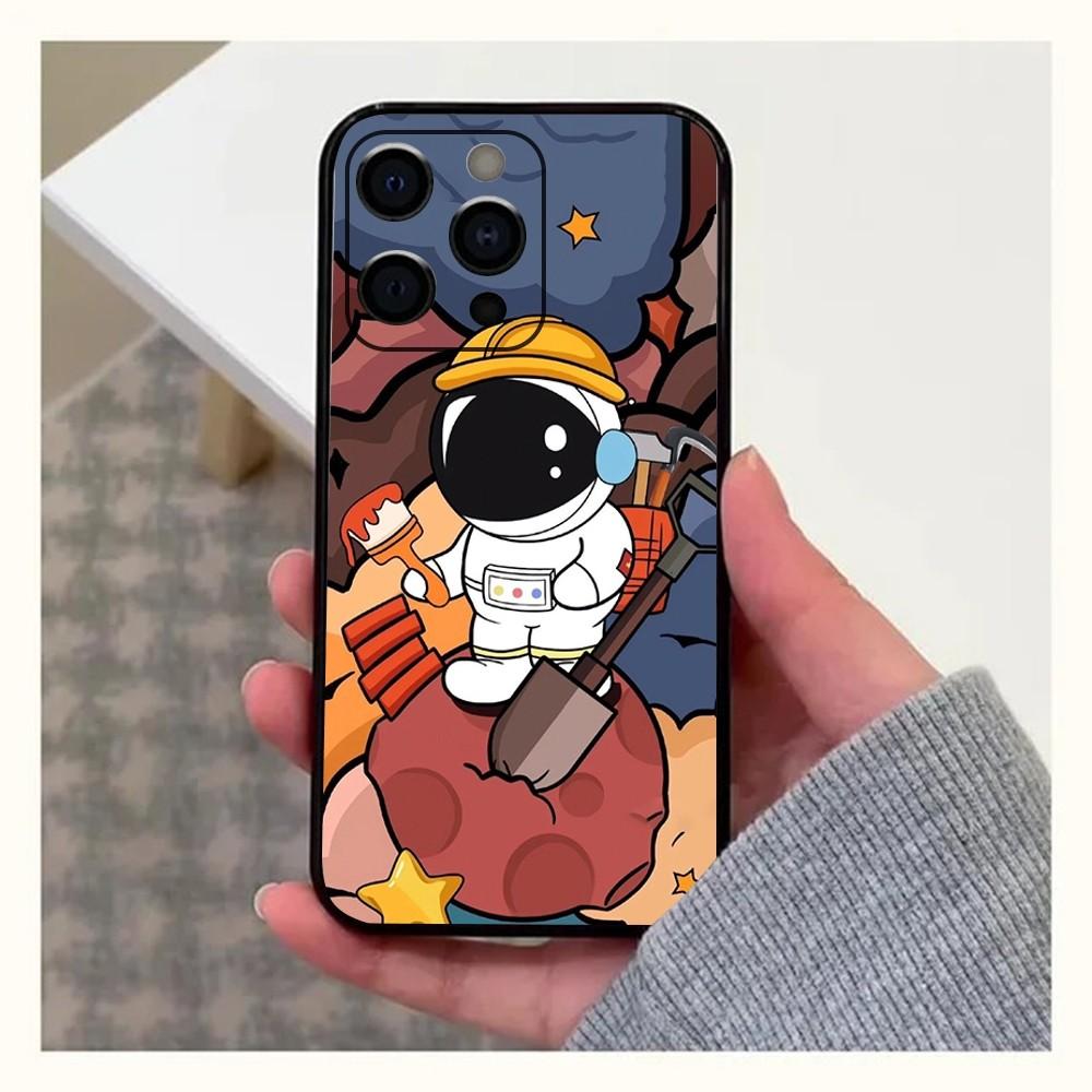 Милый чехол для телефона с астронавтом для Apple iPhone 15,14,13,12,11,Pro,X,XS,Max,XR,Plus,Mini Мягкий черный корпус