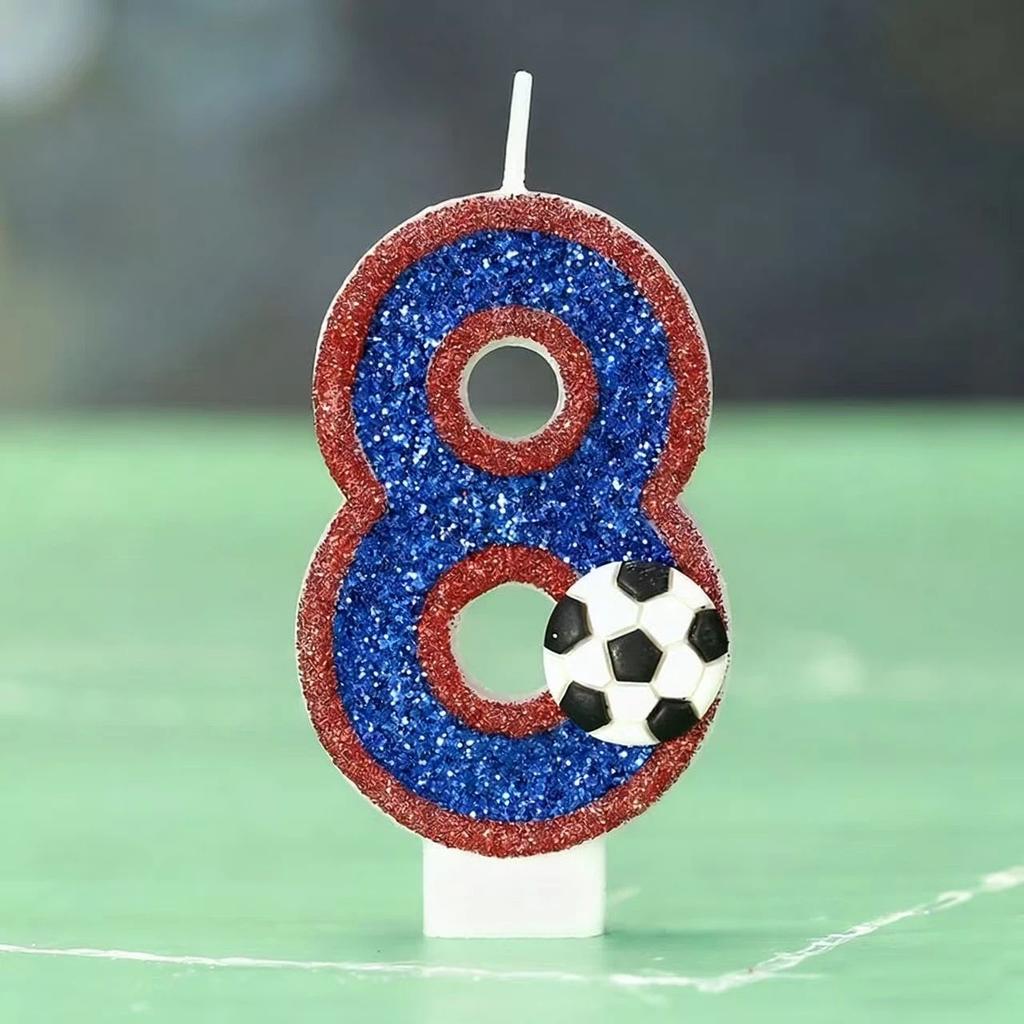 Football Children's Birthday Candles Number 0-9 Blue Sparkles Birthday Creative Soccer Candle for Boy Party Cake Top Decoration