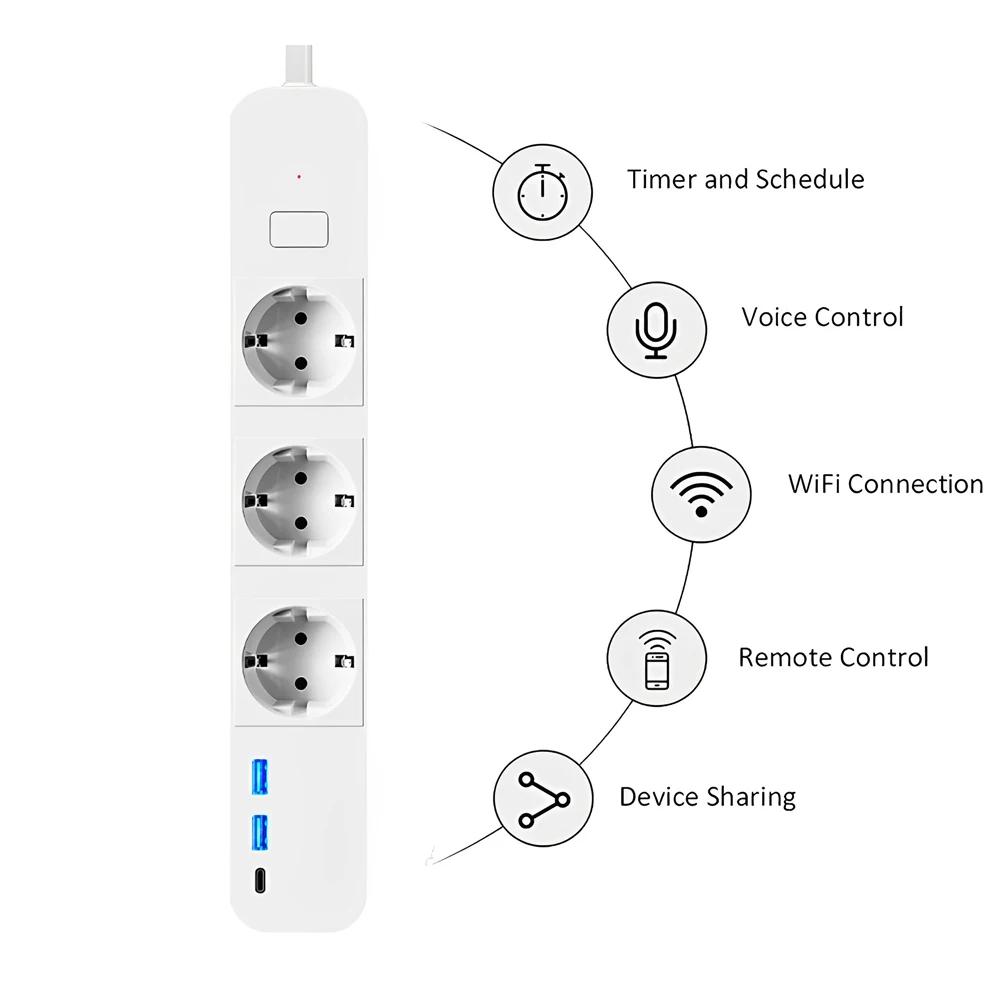 Melery EU Wifi Smart Things Power Strip 3 AC розетки USB Type-C Socket Plug Пульт дистанционного управления Tuya Yandex Alexa Dot Google Home