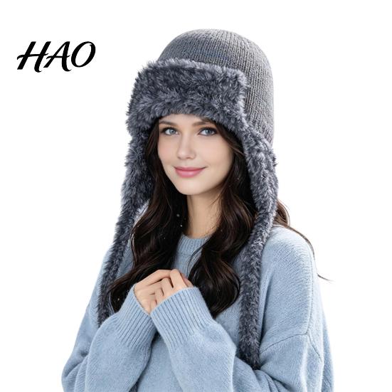 Casual Knitted Hats Women Trapper Hat, Wool Blend Hat with Ear Flaps, Fuzzy Cozy Daily Wear Trim, Warm Winter Knit for Cold Weather Hiking Skiing