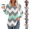 Women's Casual Tops Striped Printed Round Neck Long Sleeve Pleated T-Shirt
