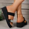 Shiny Rhinestone Wedge Sandals for Women Summer Fashion Black Platform Slippers Woman Plus Size Thick Sole Non Slip Beach Slides