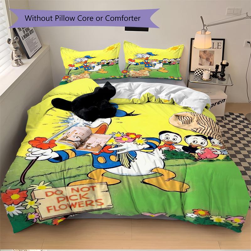 3pcs Spoof Donald Duck Bedding Set, Including 1 Quilt Cover and 2 Pillow Shams, Without Filling, Soft and Comfortable Home Bedroom Fabric, Fashio