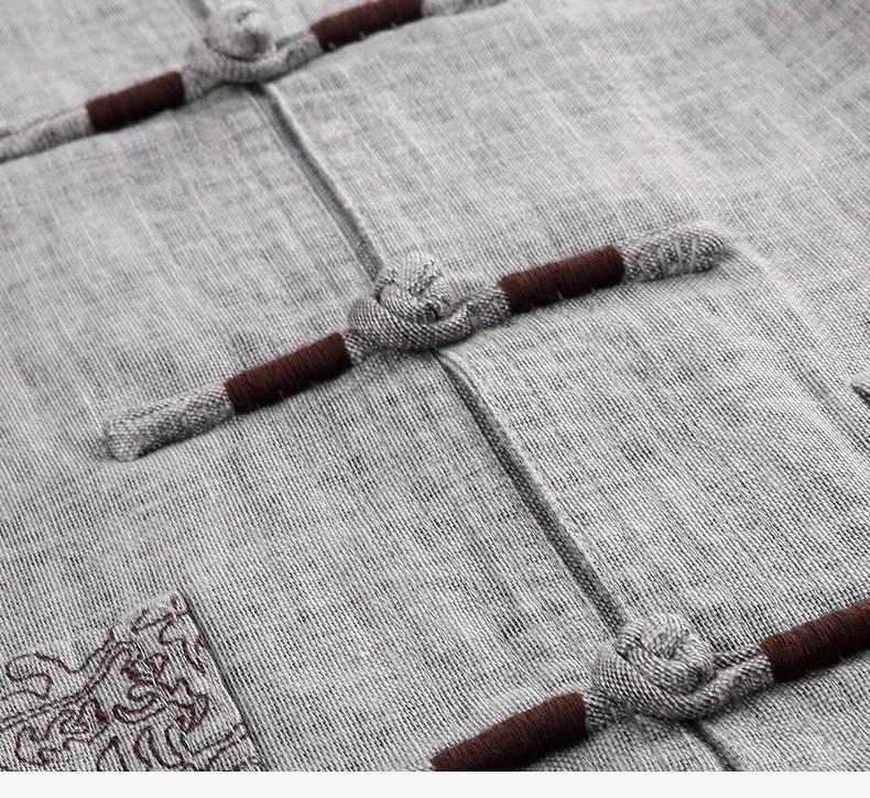 Мужской костюм Тан из хлопка и льна - летний наряд в китайском стиле с короткими рукавами для людей среднего и пожилого возраста