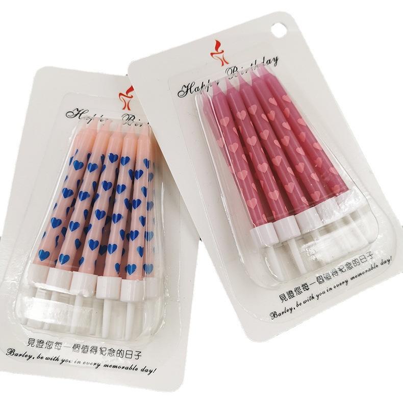 Детские креативные разноцветные свечи для украшения торта, материалы для выпечки, с принтом в форме сердца, признание, свечи для дня рождения