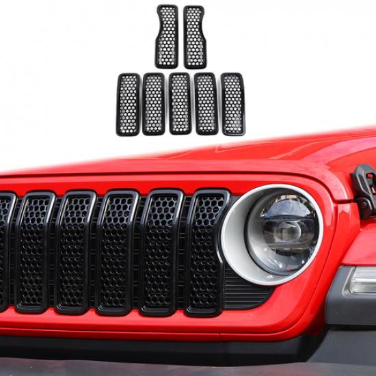 7PCS Black Front Grille erts Mesh Grill Frame Trim for Jeep Wrangler JL 2024+