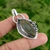 Natural Labradorite Rough Daughter Bezel Boho Wedding Pendant Jewelry 925 Silver