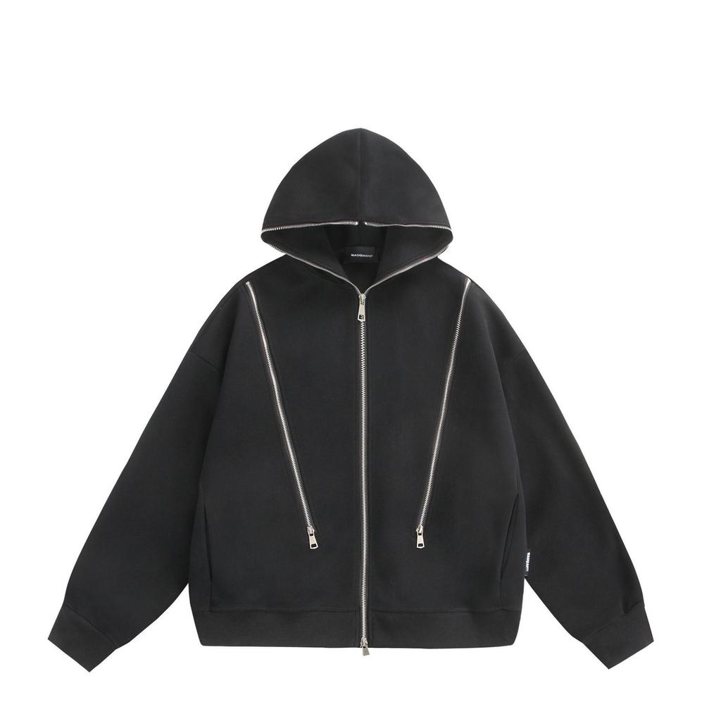 Men's Retro Multi-Zipper Hooded Sweatshirt - Autumn/Winter Versatile Style.
