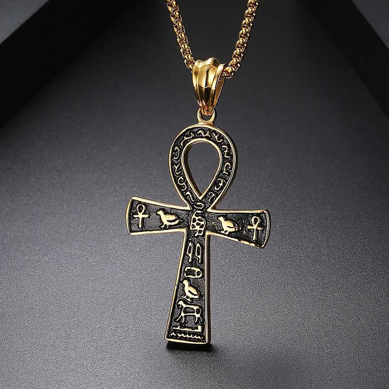 Amulet Talisman Vintage Necklaces Ancient Egyptian Ankh Cross Men Women Stainless Steel Eternity Life Charm Pendant Unisex Jewelry