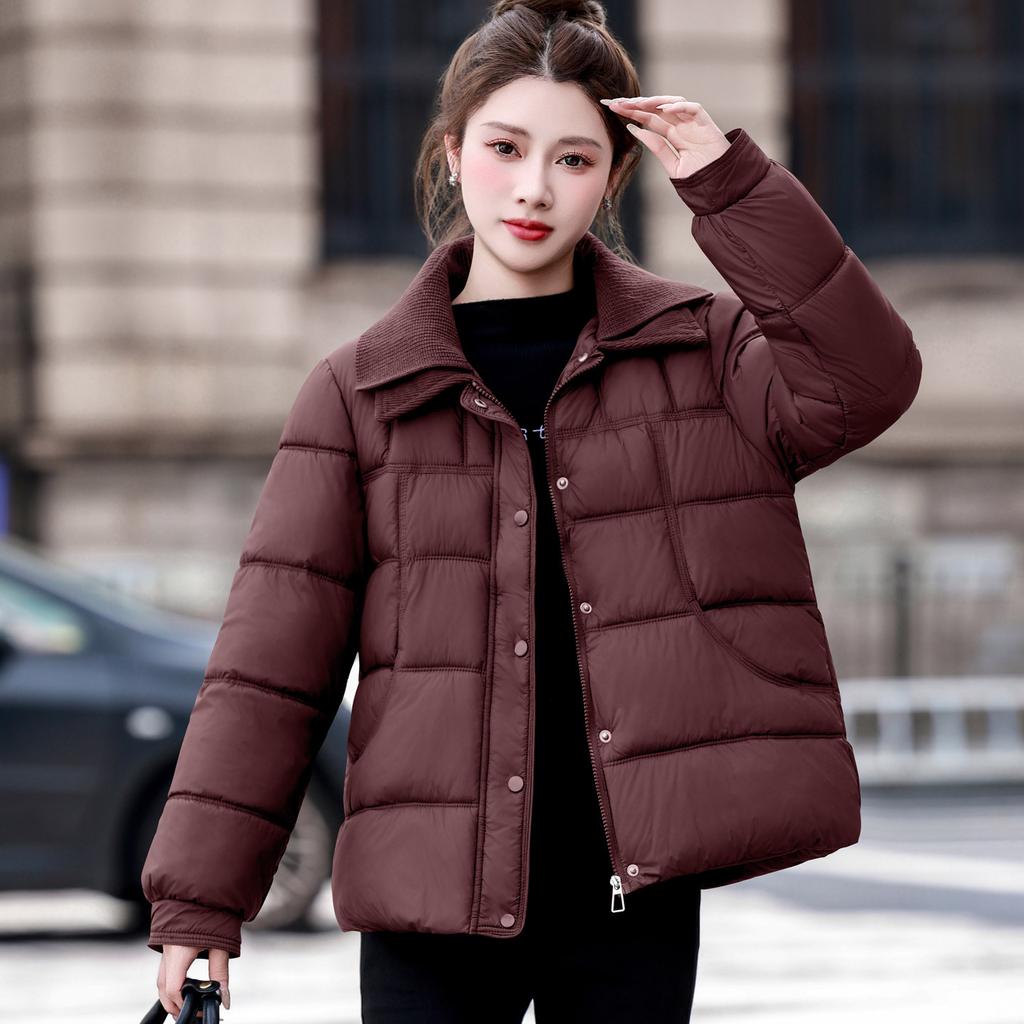 Winter new women's fashion classic thin cotton-padded jacket thickened warm splicing wool collar short down cotton-padded jacket