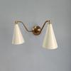 Double Cone Brass Wall Sconce: Mid-Century Modern Light with Ivory Shades