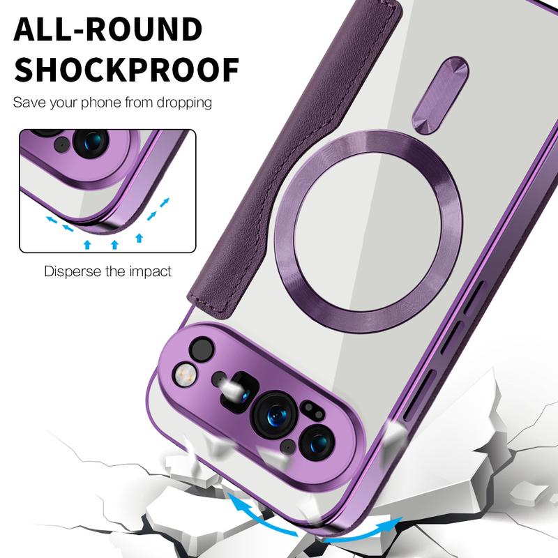 Business Flip Leather Matte Armor Shell For Magsafe Magnetic Phone Cases For Google Pixel 10 9 Pro XL 8A 7A Clear Plating Cover