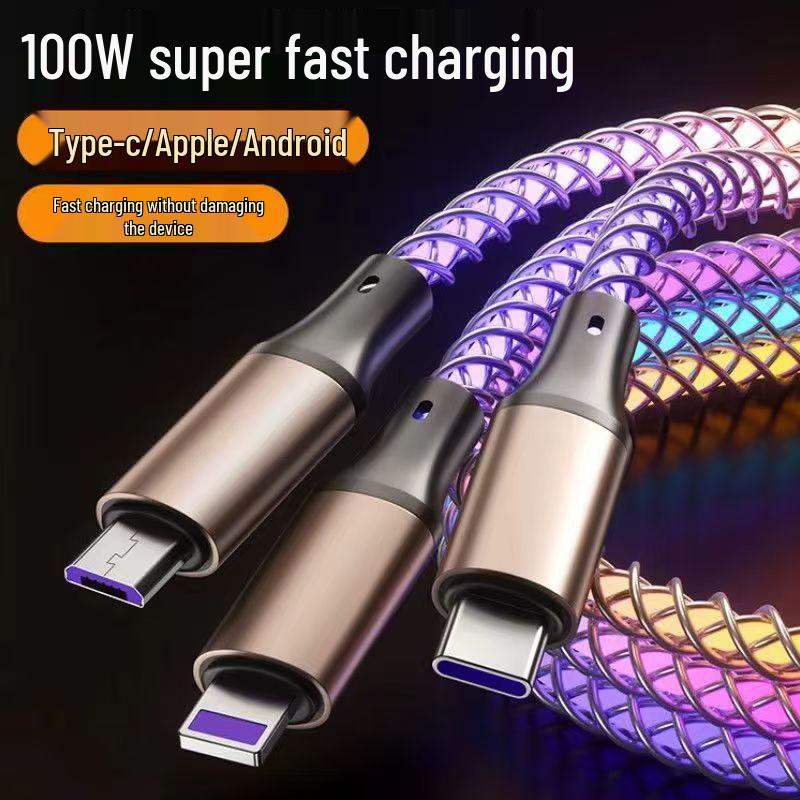 RGB градиентный кабель для быстрой зарядки нескольких устройств со светящимся дыхательным светом для Huawei и Apple