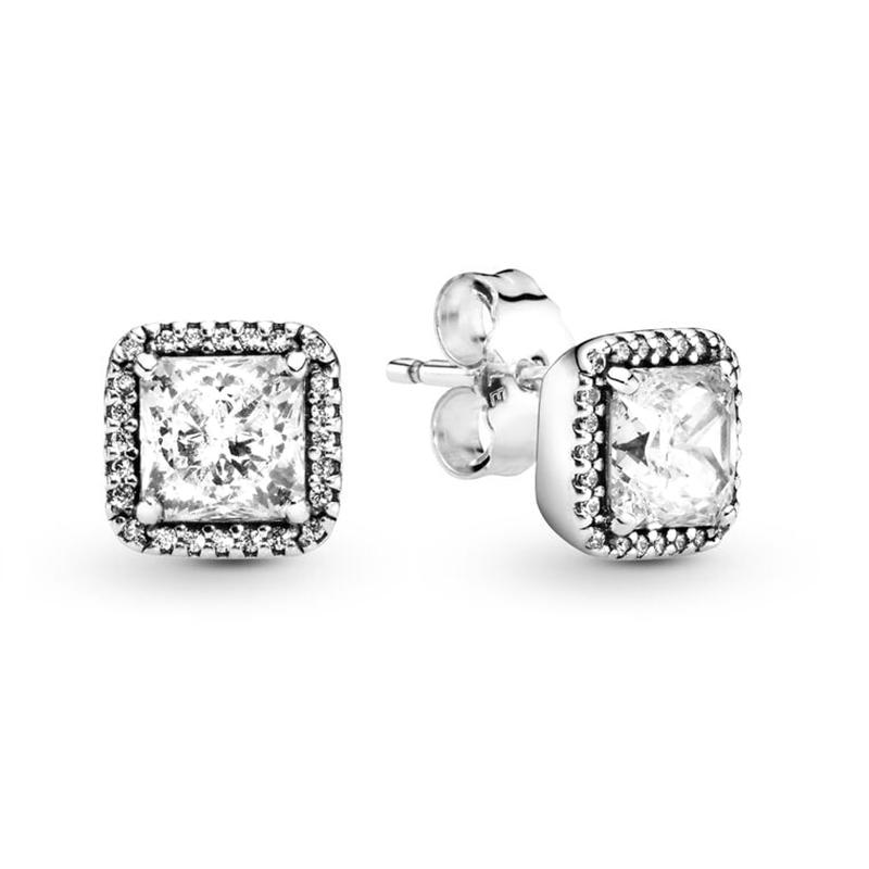 Подлинные серьги-гвоздики из стерлингового серебра 925 пробы с круглыми и бесконечными украшениями, квадратные серьги-гвоздики с блестками для женщин, европейский подарок, ювелирные изделия своими руками