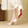 New one-word bag head high heels femininity pointed head thin heel red sole sexy hollow sandals women