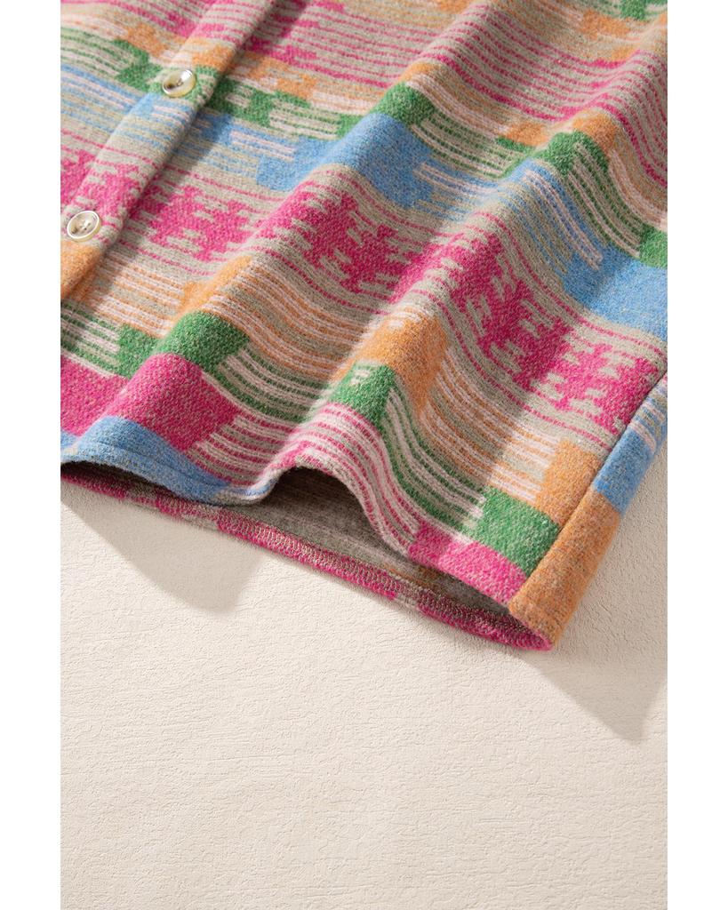 Azura Exchange Pink Plus Size Aztec Printed Flap Pocket Shacket