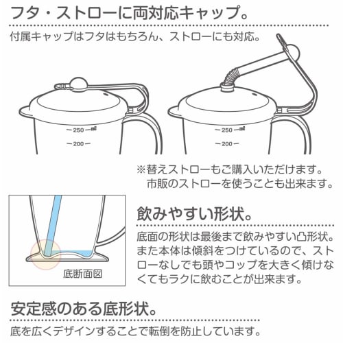 Komori Resin Cup, Stable, Non-Topple Cup with Straw, White, 300ml, Made in Japan, 8-4235-01