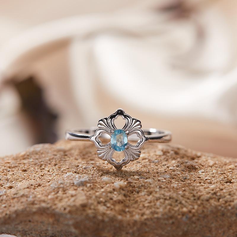 S925 Sterling Silver Natural Colored Treasure Necklace Women'S Niche Light Luxury High-End Set French Retro Brushed Collarbone Chain