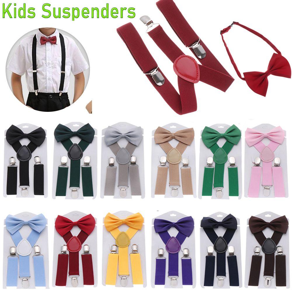 Dress Baby Hair Bow Set Solid Color Elastic Braces Cow Tie Belts Kids Suspenders Printed Bow Tie