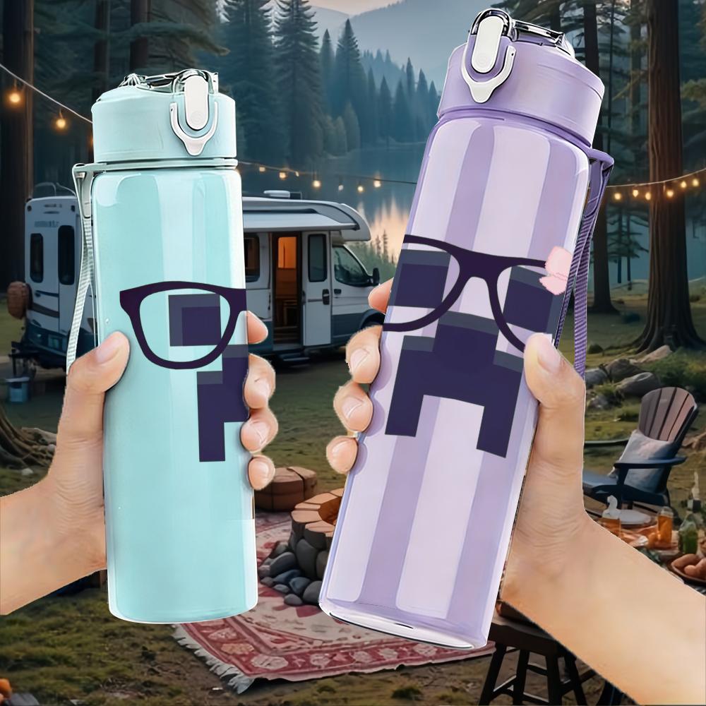 1PC Hipster Glasses Mustache Graphic,750ml Color Plastic Sports Water Bottle,Leakproof Flip Straw Lid,Suitable for Sports Office Home Use